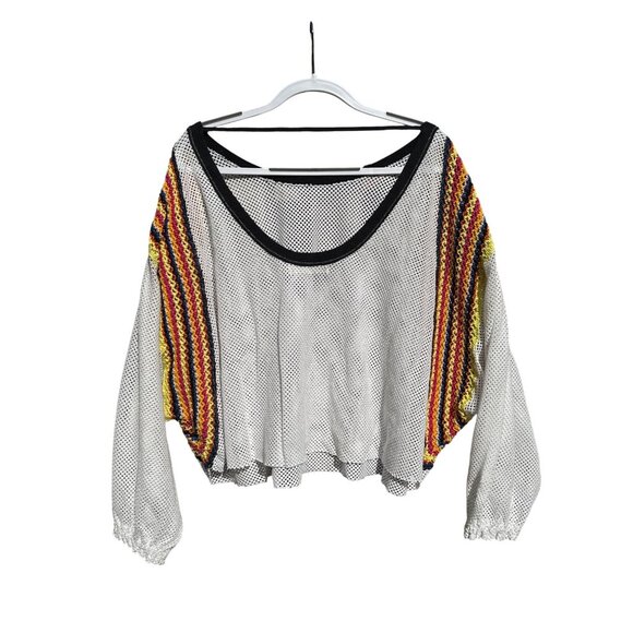 We The Free Mesh Crochet Knit Long Sleeve Top L White With Multicolor Stripes - Picture 5 of 11